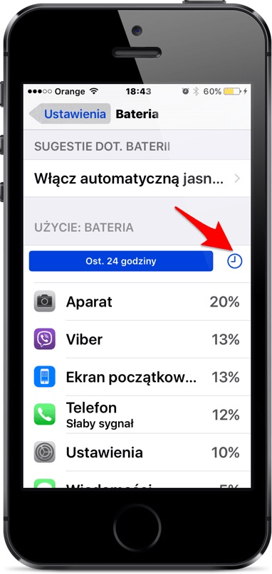 włączanie trybu niskiego zużycia energii w iOS 9 krok 5