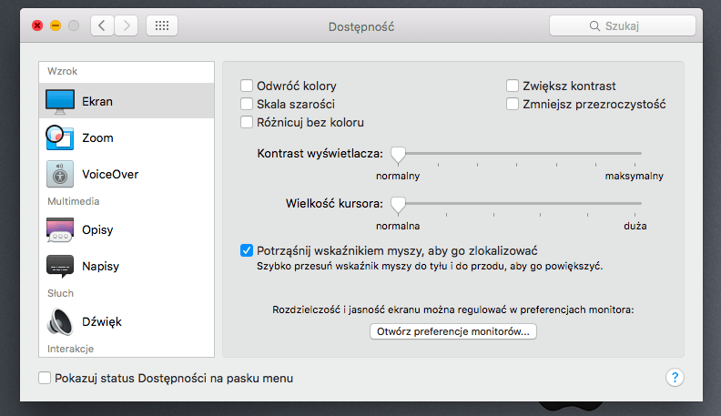 przezroczystość oraz zwiększyć kontrast na OS X