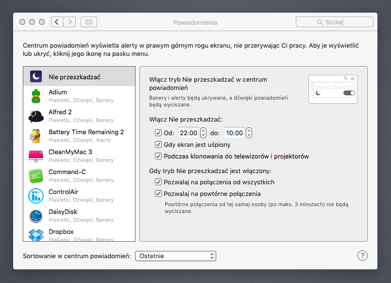 sortowanie powiadomienia według programów na OS X krok 3