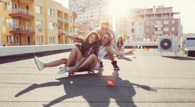Friends having fun on the rooftop