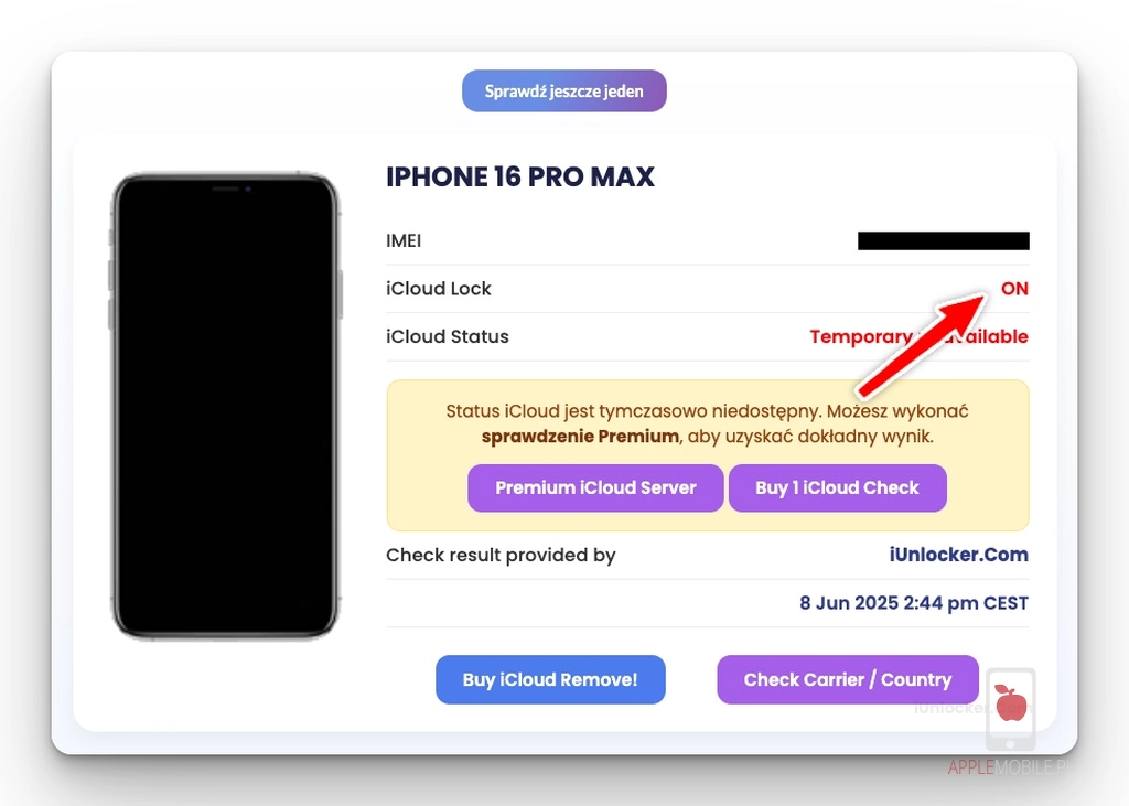 iunlocker pokazuje status naprawy ON dla iCloud