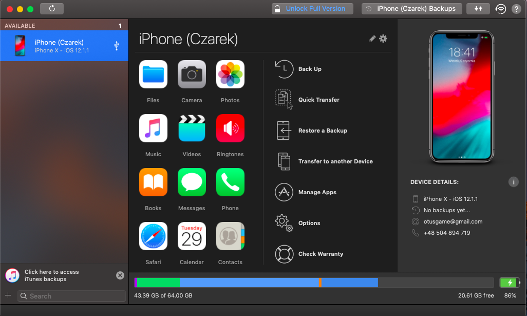 przenoszenie wiadomości przy pomoc programu iMazing na iPhone