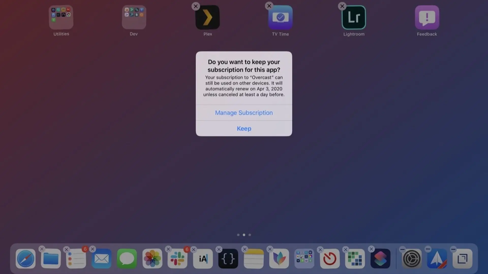 Ostrzeżenie podczas usuwania aplikacji z aktywną subskrypcją w iOS 13