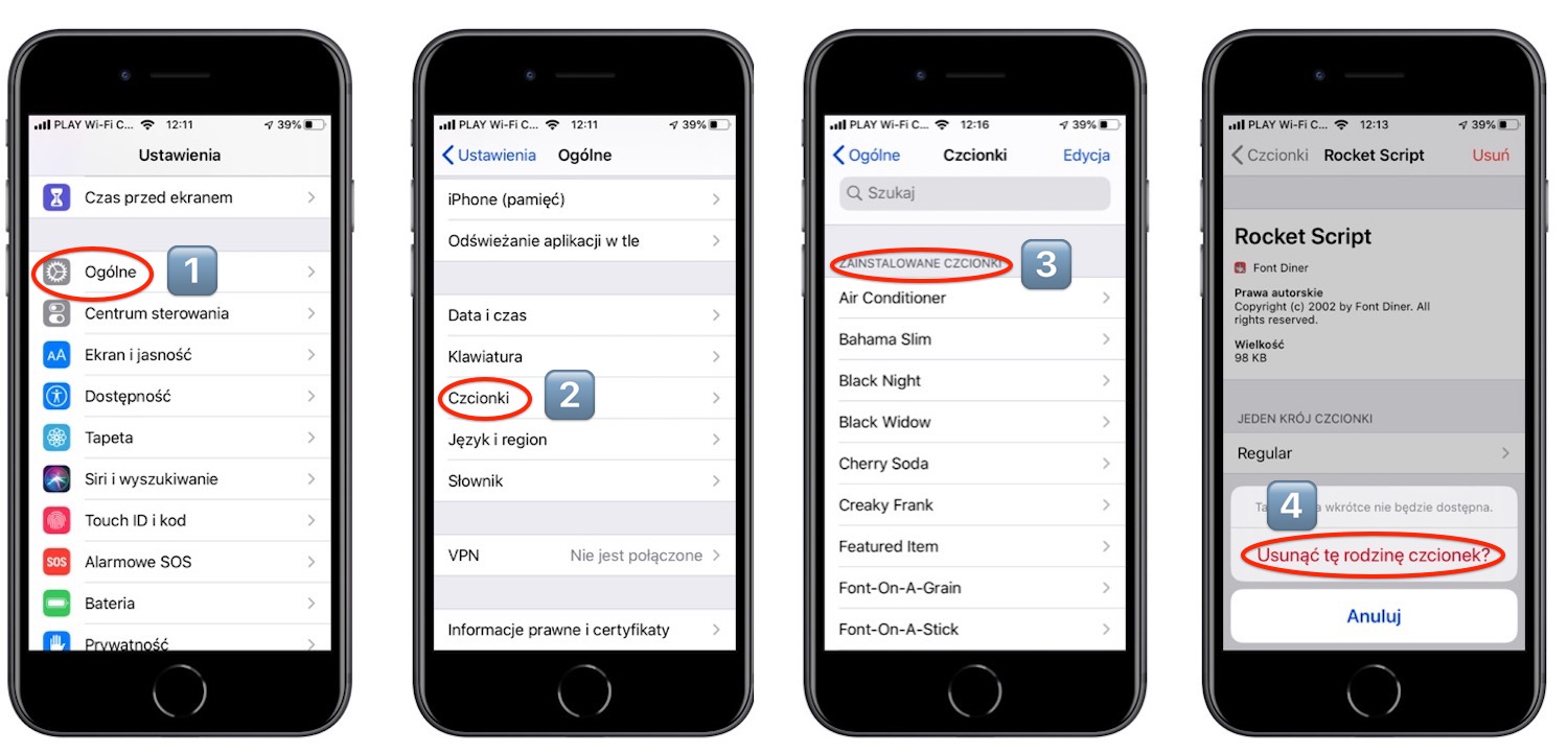 Jak przeglądać i kasować czcionki w iOS 13?