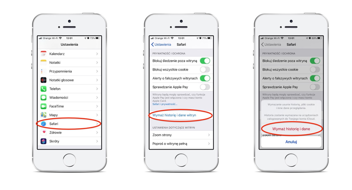 Jak usunąć całą historię przeglądanych stron na iPhone