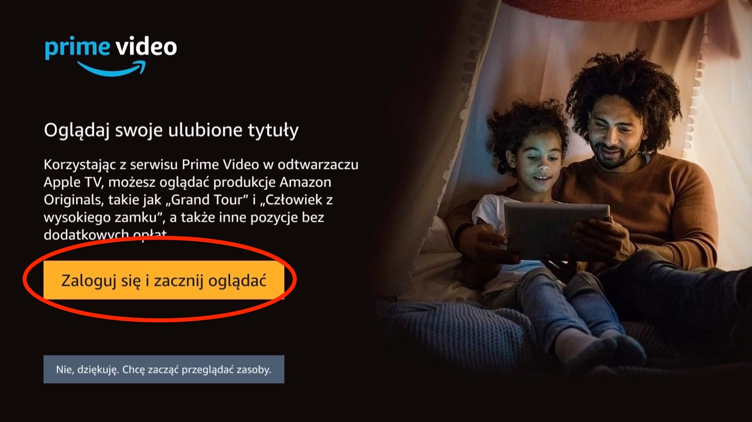 aktywowanie Amazon Prime Video na Apple TV krok 3