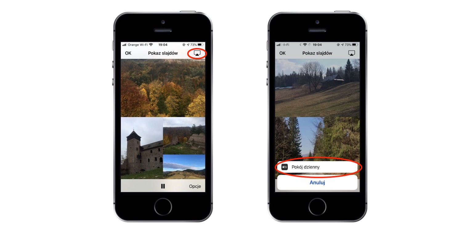 pokaz slajdów na urządzeniu wspierającym AirPlay