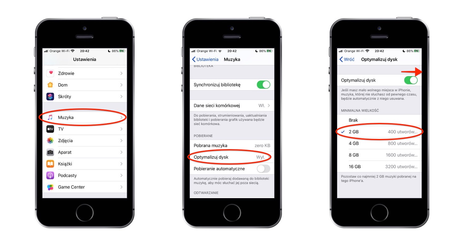 Zarządzaj miejscem na pliki muzyczne w iOS