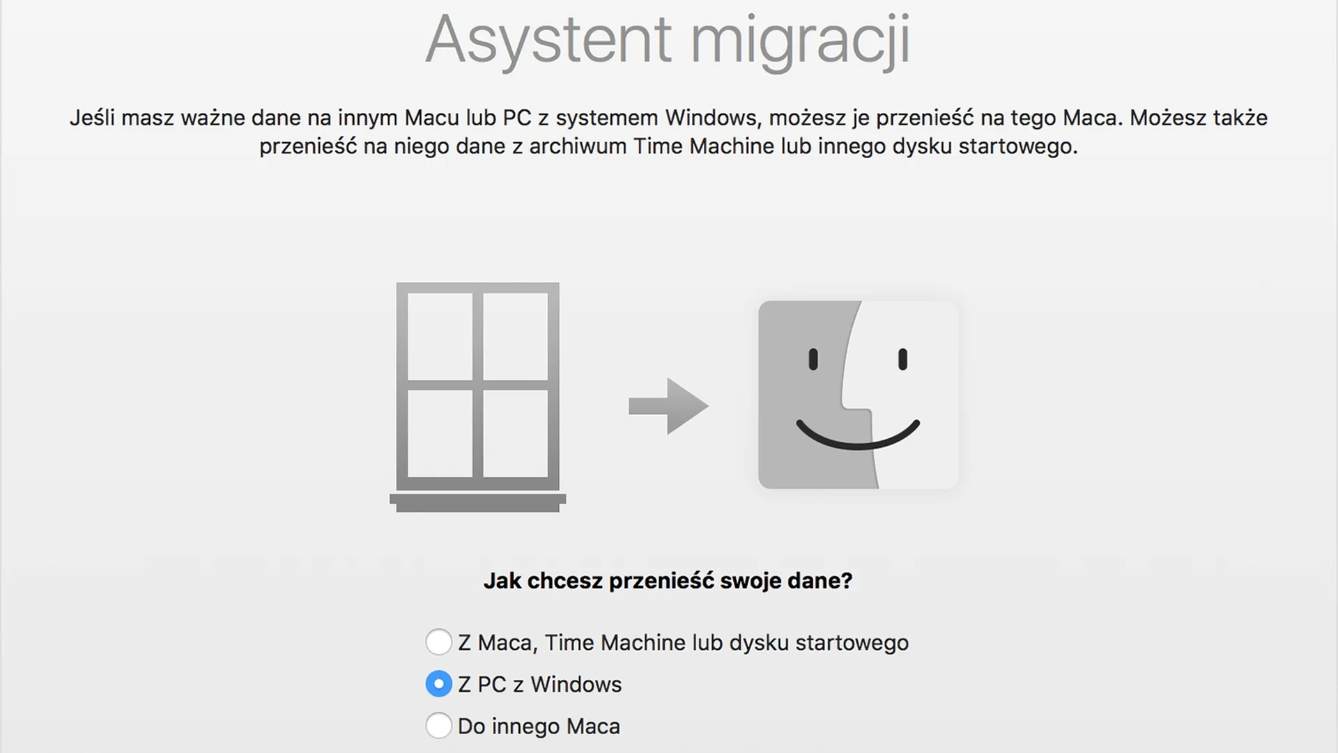 Asystent migracji systemu Windows z obsługą systemu macOS Big Sur