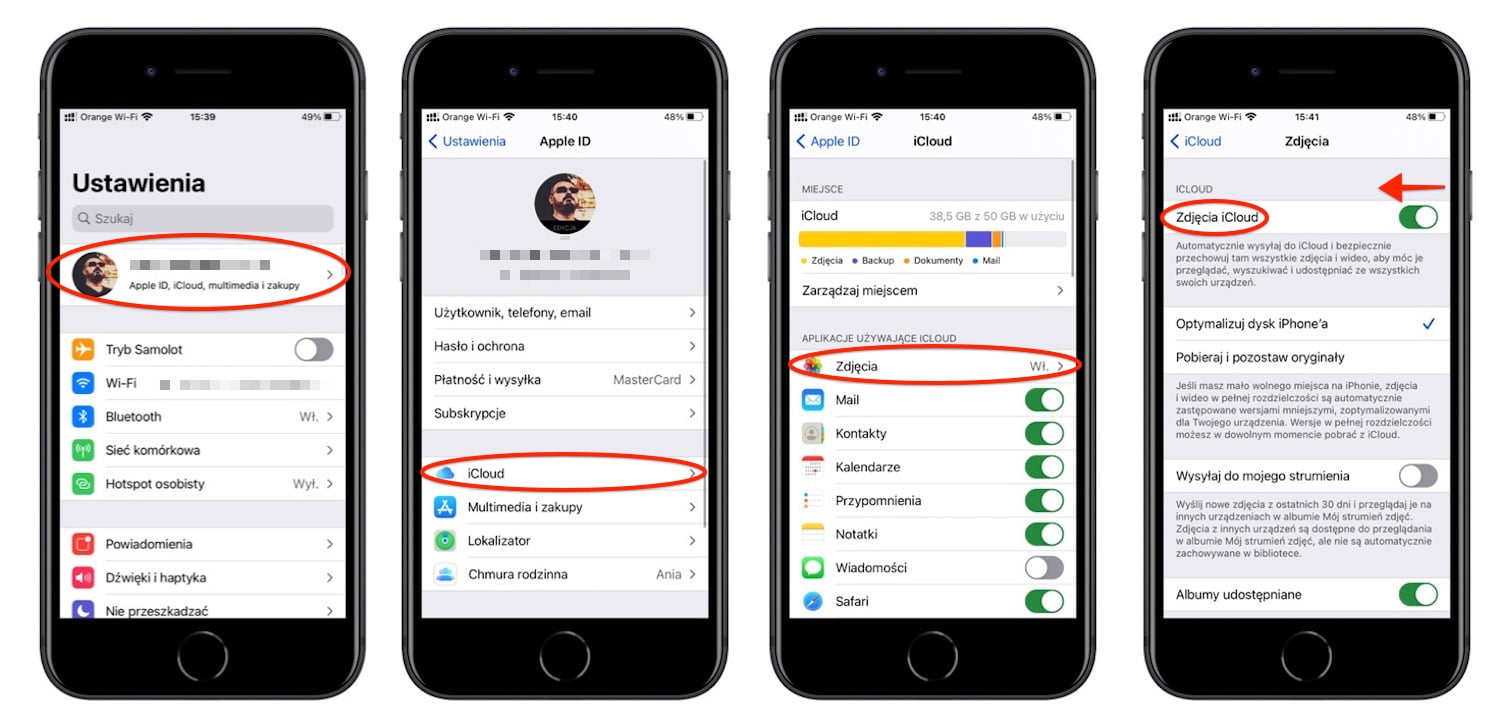 Wyłącz synchronizację swoich zdęć i filmów z iCloud