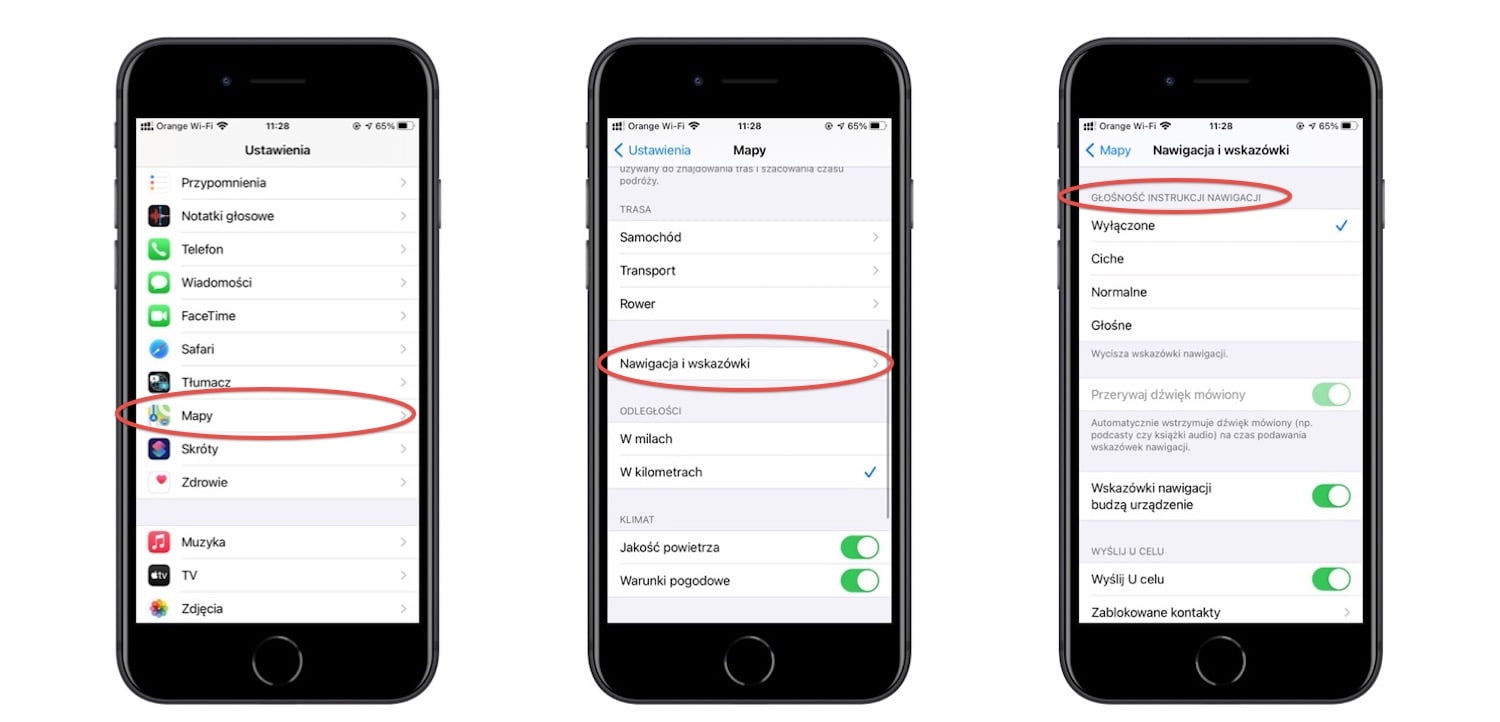 Nie działają komunikaty nawigacji głosowej w Mapach Apple na iPhone
