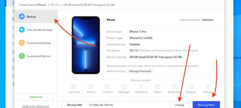 Jak utworzyć kopię zapasową iPhone na dysku zewnętrznym za pomocą 3UTools [Windows]