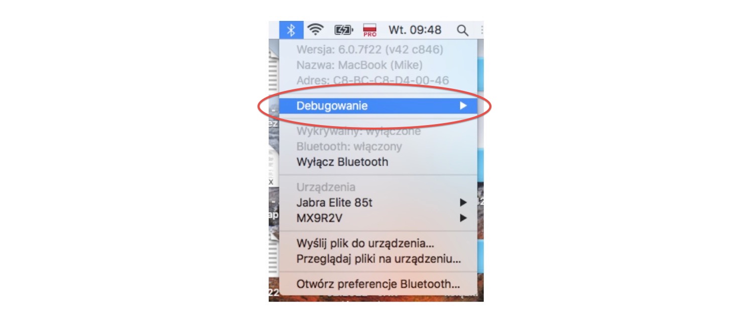Debuguj moduł Bluetooth na komputerze Mac