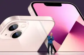 Apple CEO Tim Cook unveils the new iPhone 13 during a special event at Apple Park