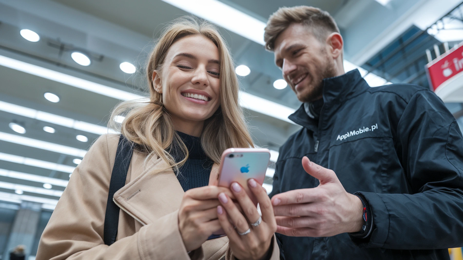 szczęśliwa posiadaczka telefonu iPhone SE 2 odzyskała jego wydajność po wymianie baterii w punkcie naprawy APPLEMOBILE w Szczecinie.