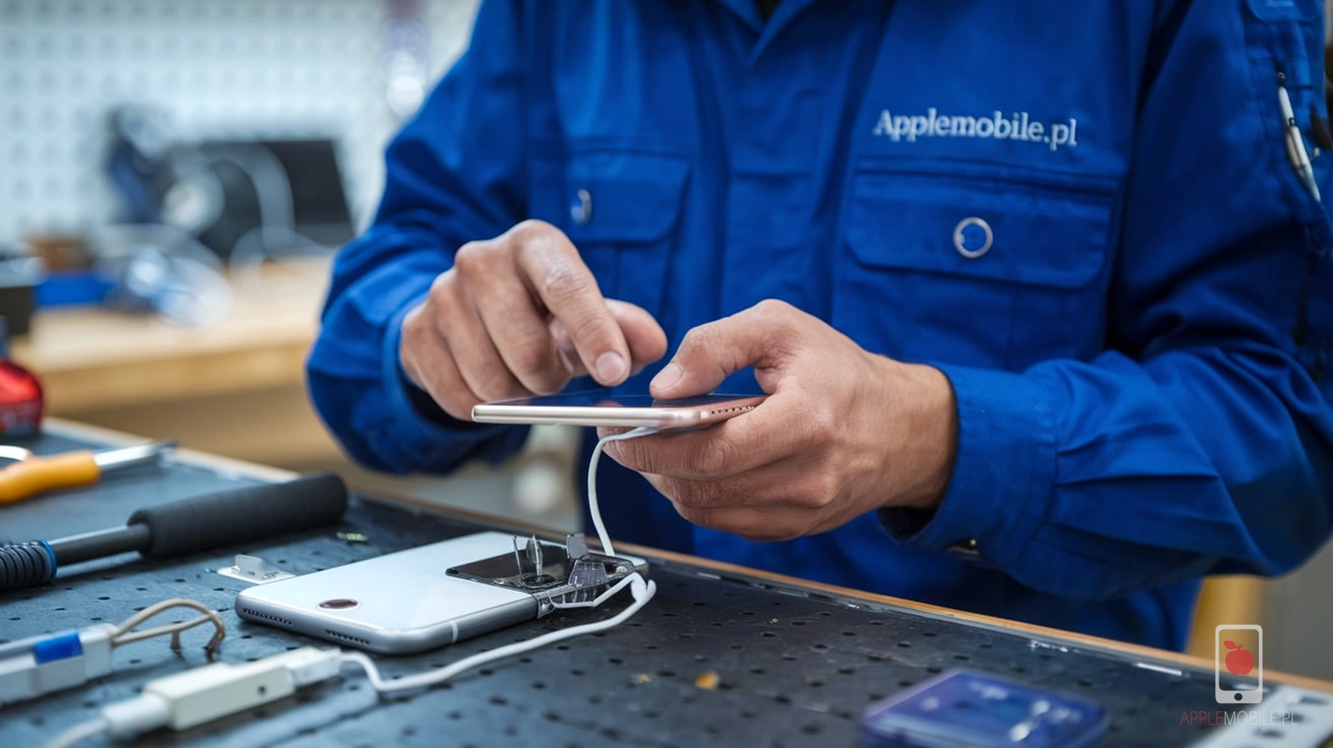 technik serwisu applemobile.pl ze szczecina wymienia złącze ładowania w iPhone 15