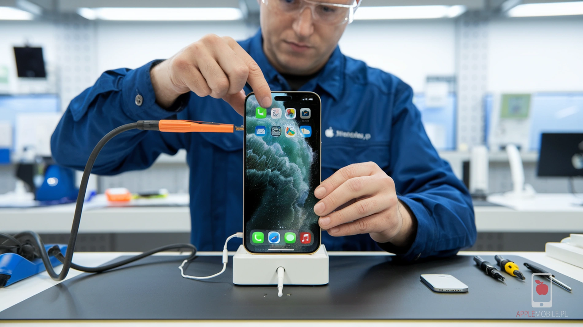 serwisant naprawa iPhone 15 Pro Max który został zalany