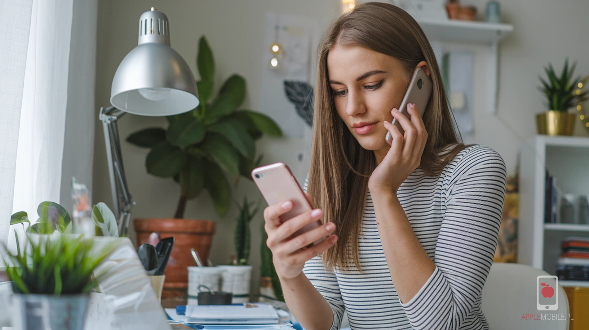 kobieta dzwoni z drugiego telefonu do operatora