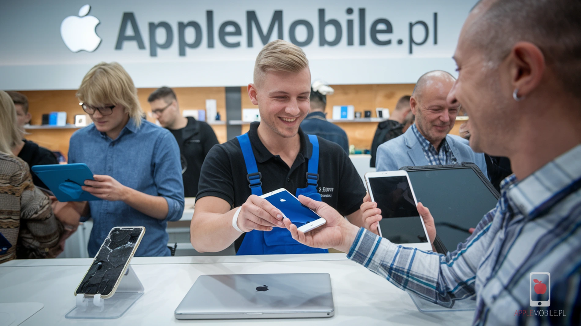 obsługa w serwisie applemobile wydaje naprawiony telefon po zalaniu