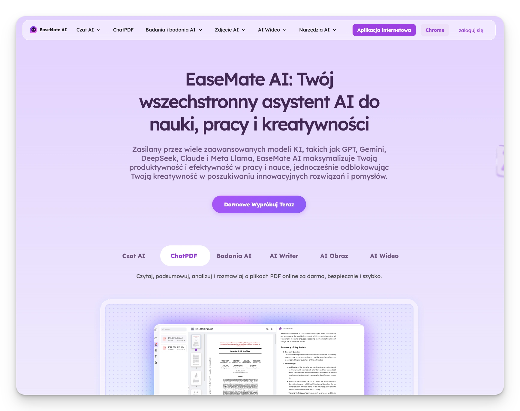 Easemate AI – ChatPDF do wygodnej analizy plików PDF