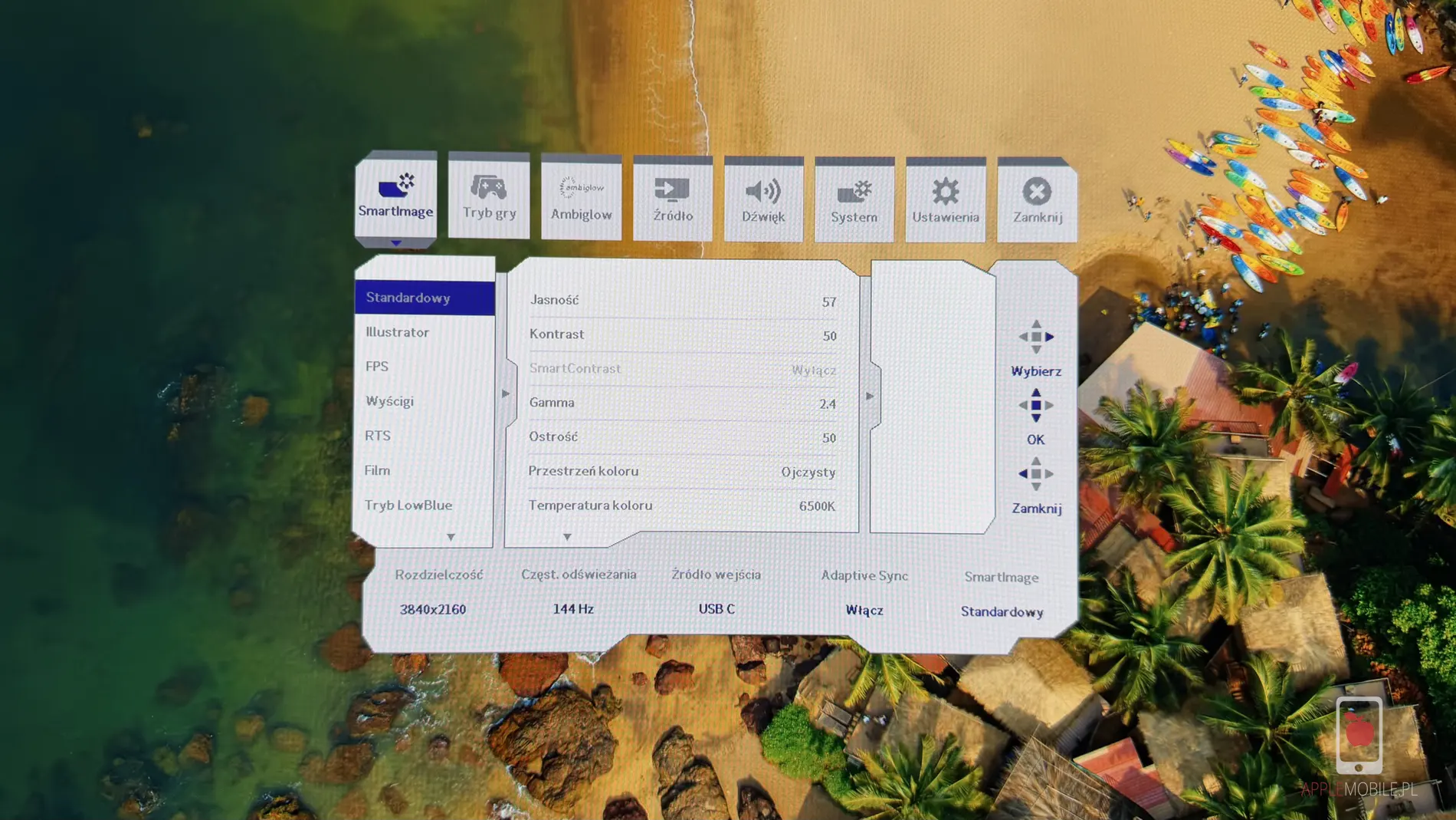 regulacja parametrów monitora za pomocą OSD