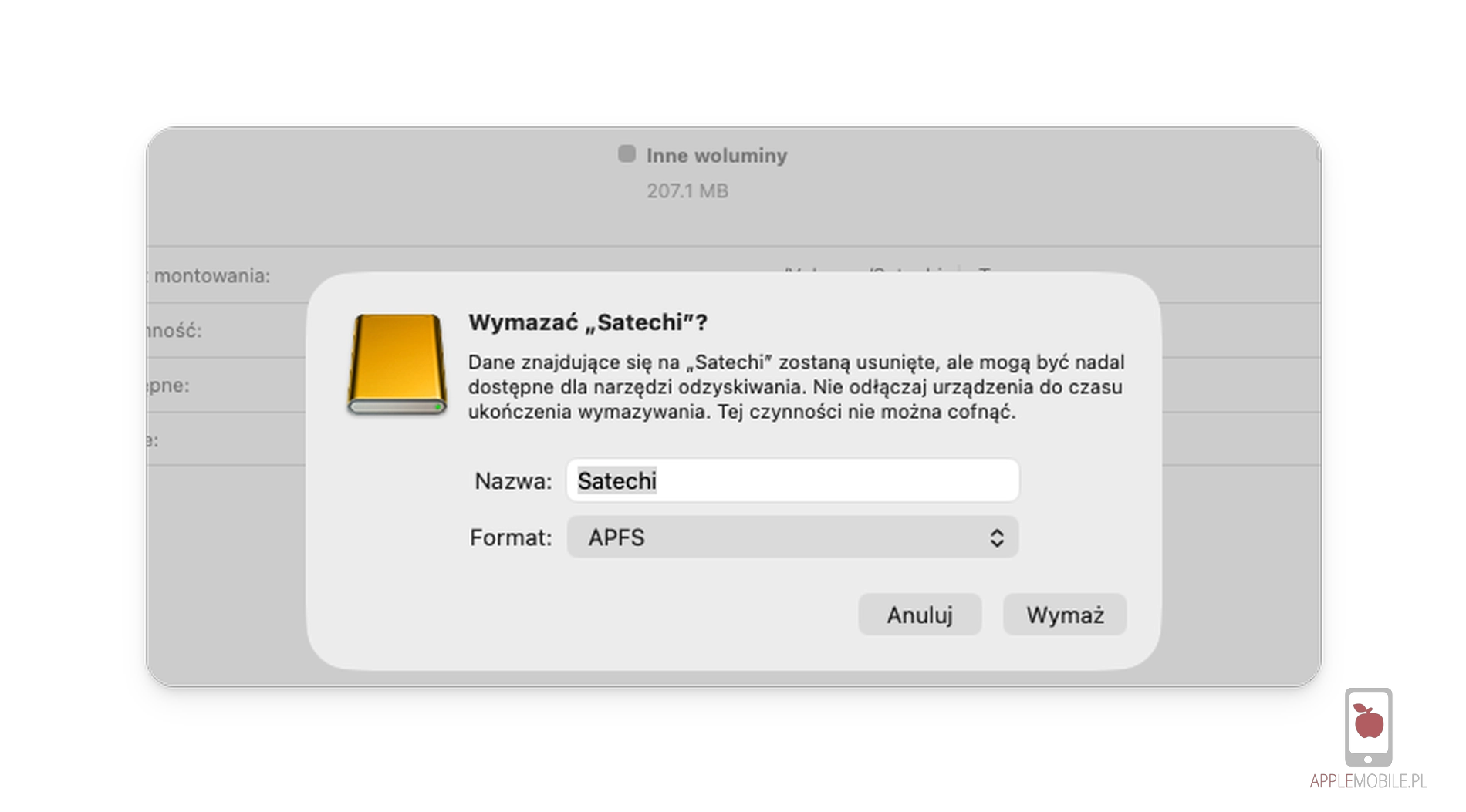 formatowanie dysku do APFS