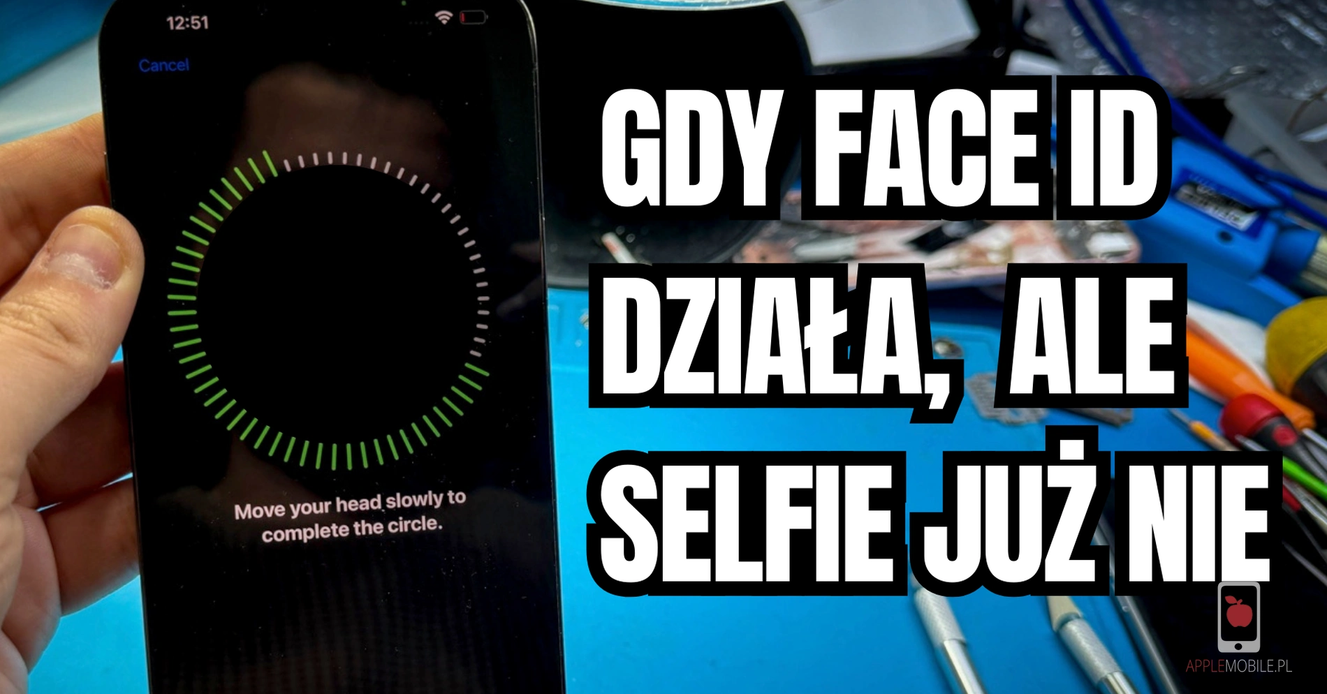 funkcja Face ID mimo uszkodzonej kamery selfie pozwala bez problemu dodać twarz i używać Face ID choć podczas konfiguracji nie widzimy podglądu naszej twarzy