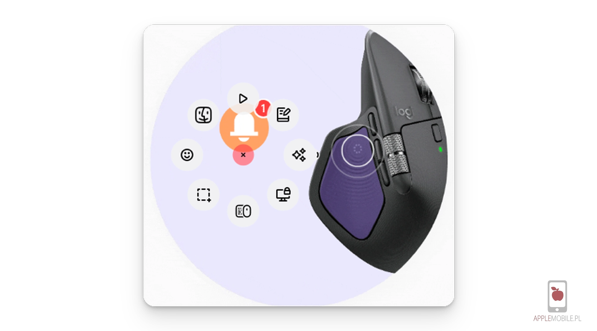 wyświetlane na ekranie menu kontekstowe Action Ring po naciśnięciu plaformy haptycznej na myszy