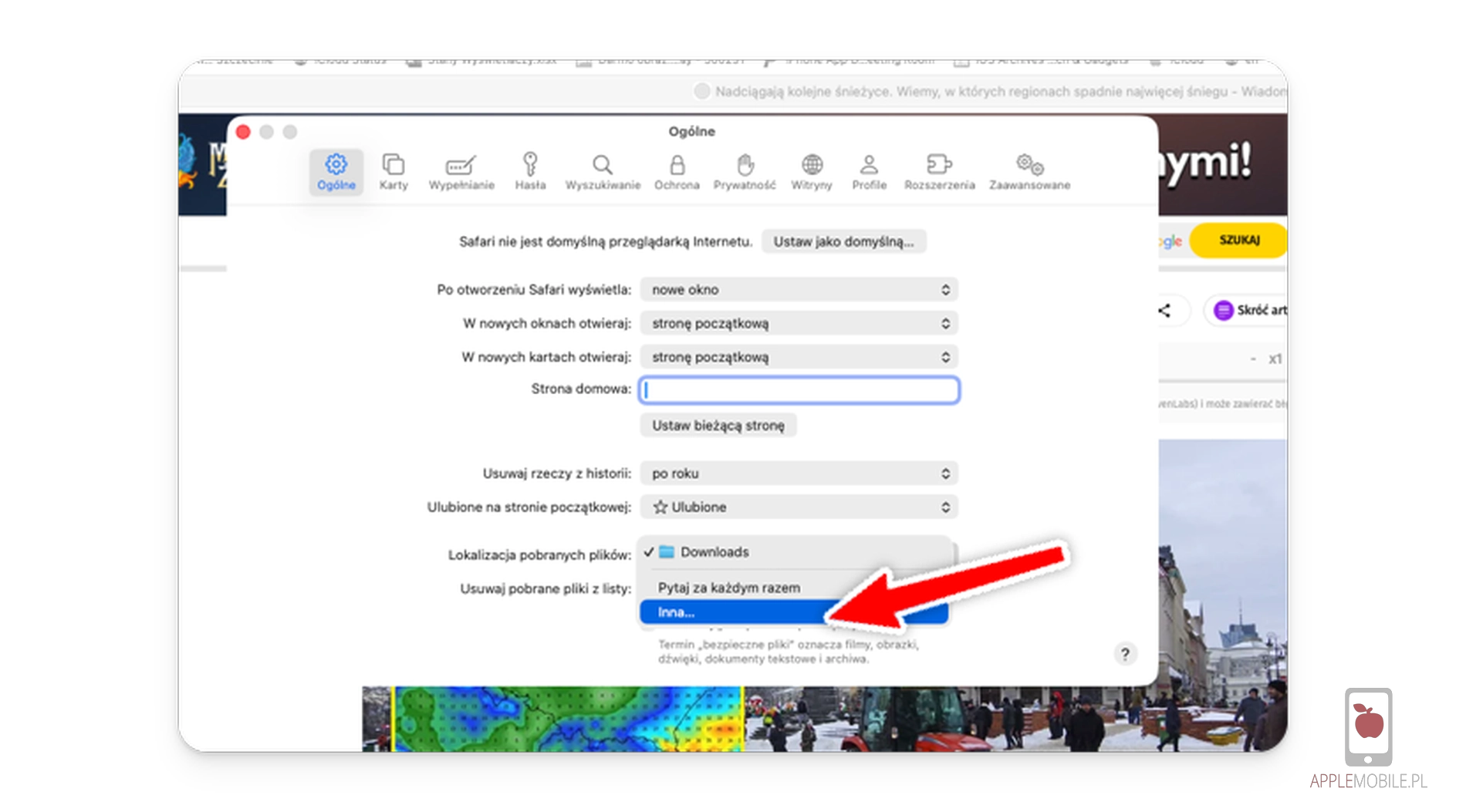 wskaż folder dla safarii