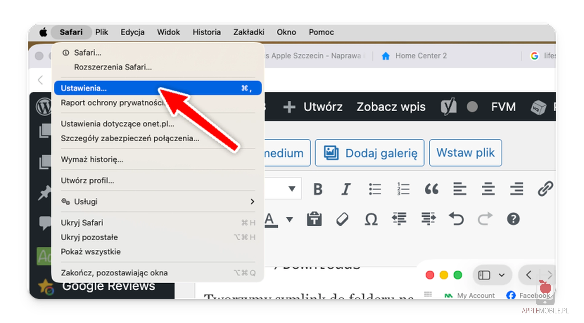 ustawienia dla Safari