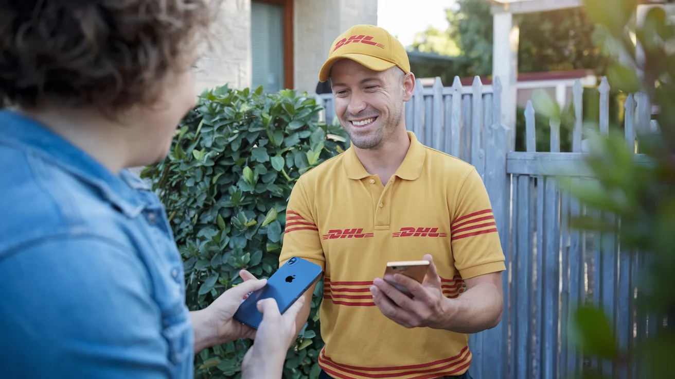 Kurier odbiera uszkodzonego iPhone'a 17 Pro od klienta do naprawy door-to-door
