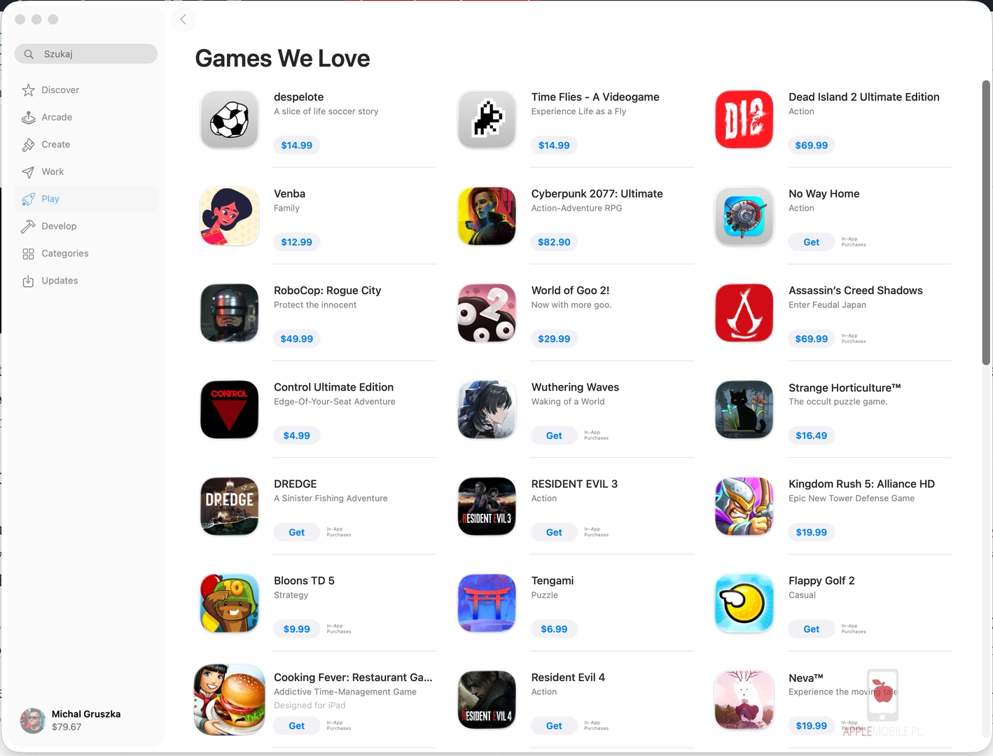 Oferta gier komputerowych w AppStore dla systemu macOS