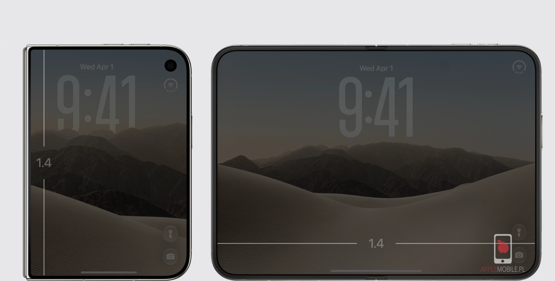 Wymiary ekranu iPhone Duo po rozłożeniu i złożeniu telefonu