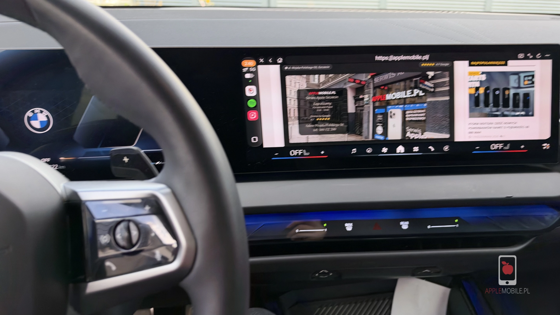 Wyświetlona strona AppleMobile.pl na ekranie CarPlay mojego samochodu